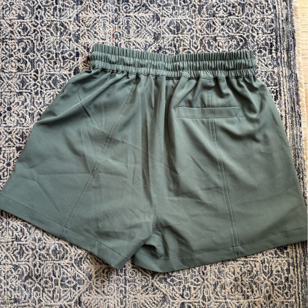 Women's Drawstring High-Rise Elastic Waist Shorts - Olive Green - Picture 2 of 4